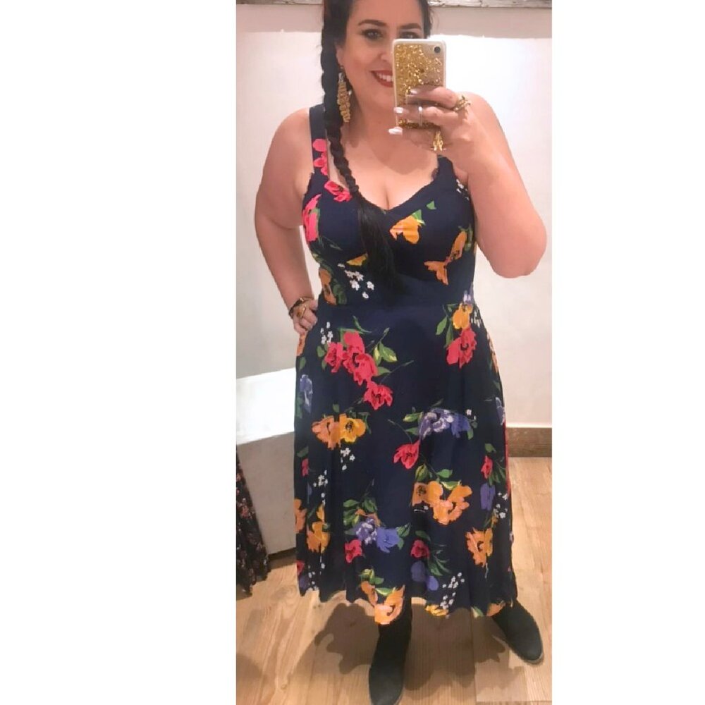 Anthropologie Navy Floral Handkerchief-Hem Midi Dress - Picture 6 of 6